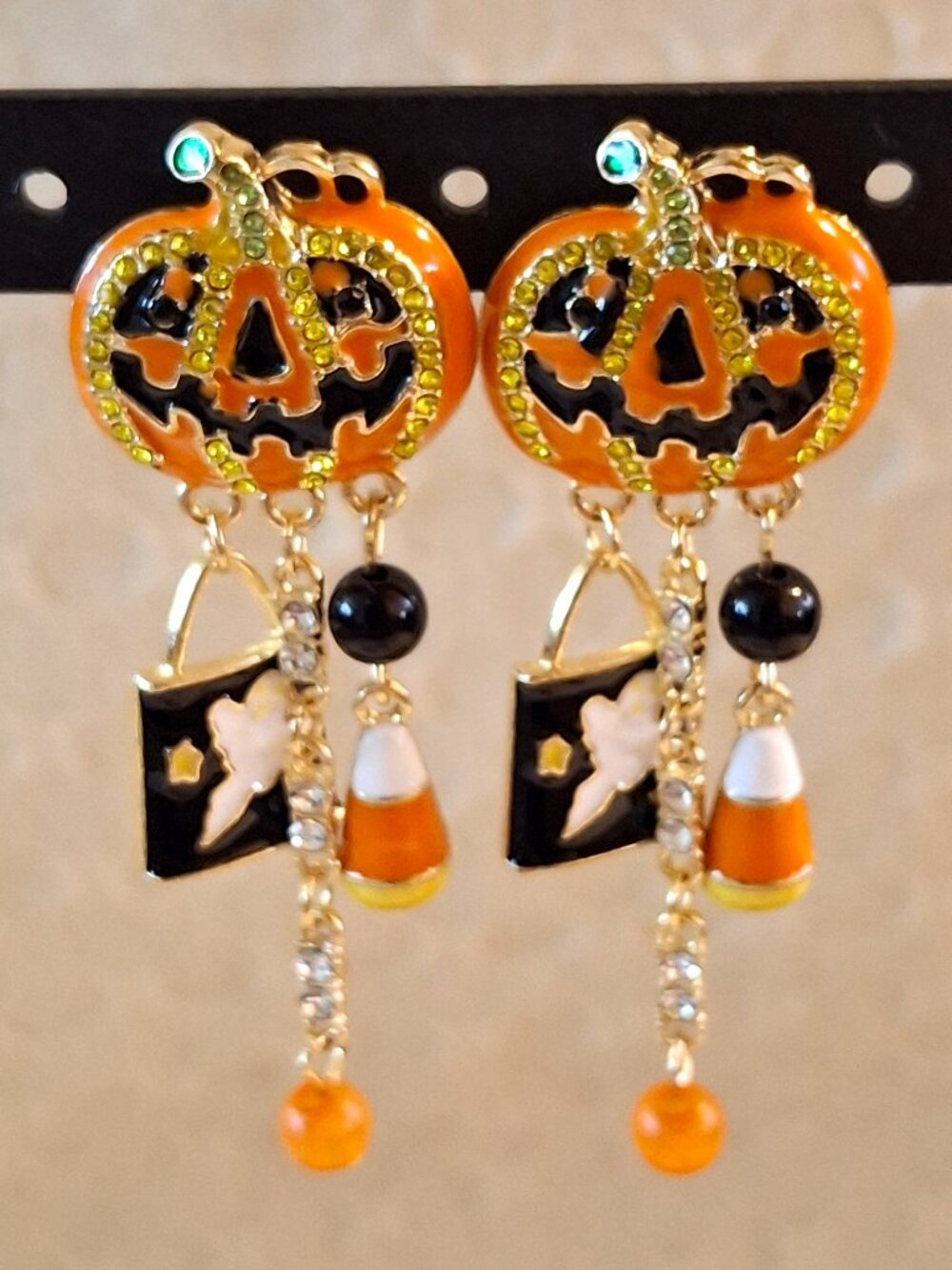 Festive Halloween Jack-o-lantern Pumpkin Ghost Candy Corn Post Earrings